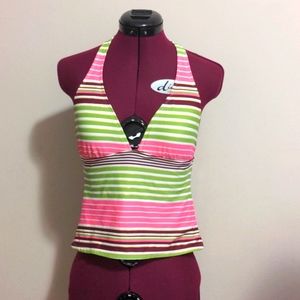 Pink and Green striped swim top